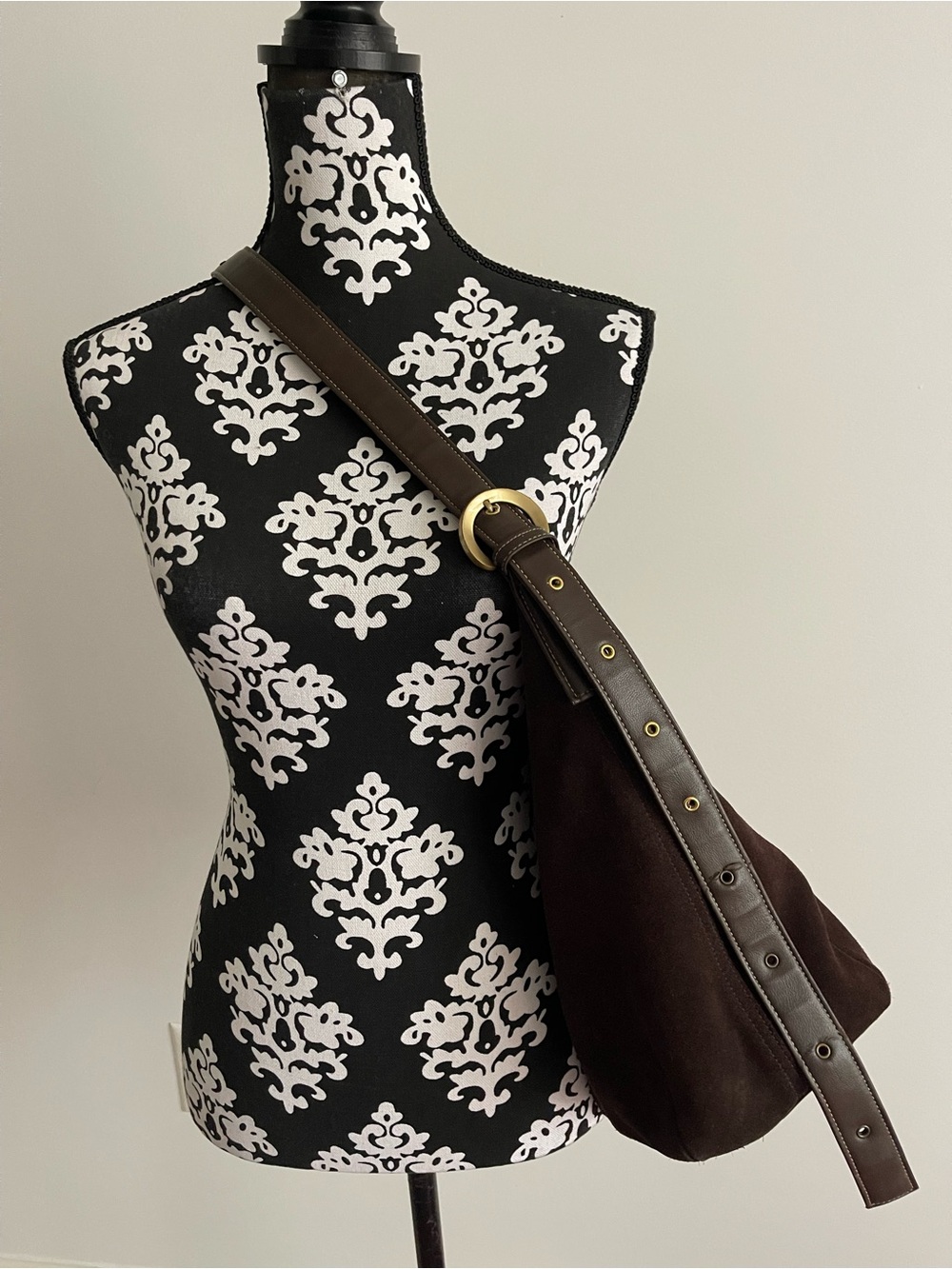 Faded Glory Dark Brown Suede Shoulder Hobo with Adjustable Strap